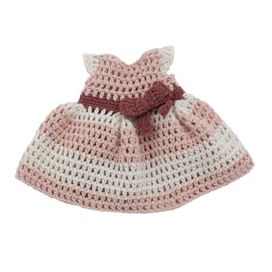 Sebra hæklet dukkekjole, blossom pink - 40 cm