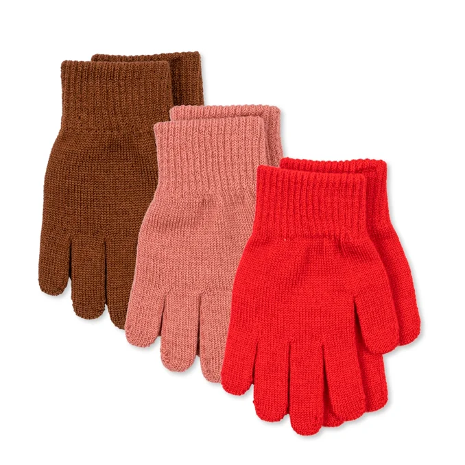 Konges Sløjd 3er-Pack Finger-Handschuhe, rose-pecan-scarlet