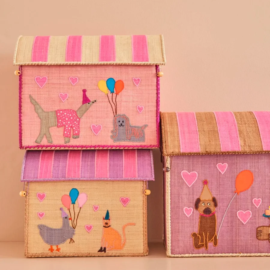 RICE Aufbewahrungshaus-Kiste, party animal pink - mittel