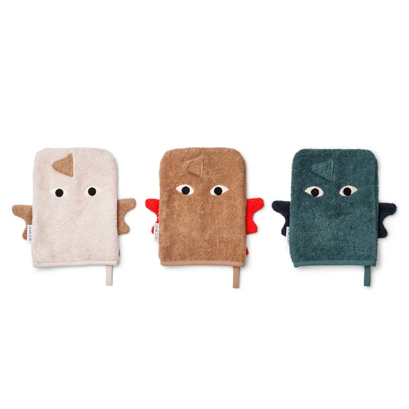 LIEWOOD 3er-Pack Waschlappen, Dragon Multi mix
