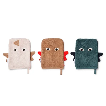 LIEWOOD 3er-Pack Waschlappen, Dragon Multi mix
