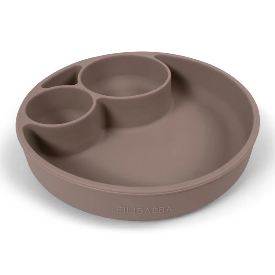 FILIBABBA Silikon-Saugnapfteller mit Fächern, warm grey