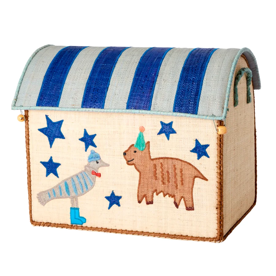 RICE Aufbewahrungshaus-Kiste, party animal blau - mittel