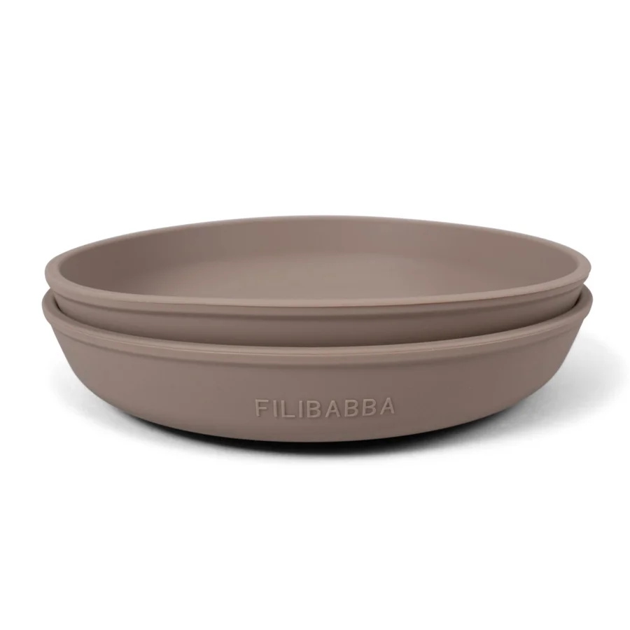 FILIBABBA Silikon-Saugnapfteller 2er-Pack, warm grey