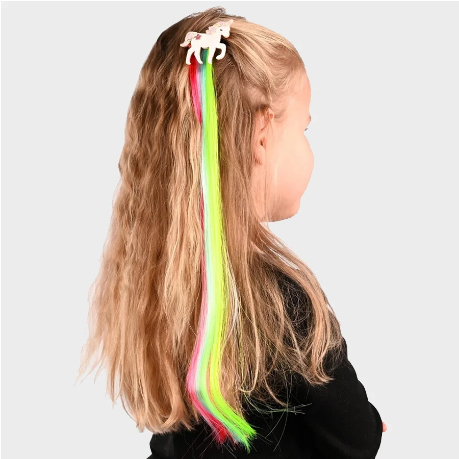 Den Goda Fen Haarclips mit Regenbogenhaar, Einhorn