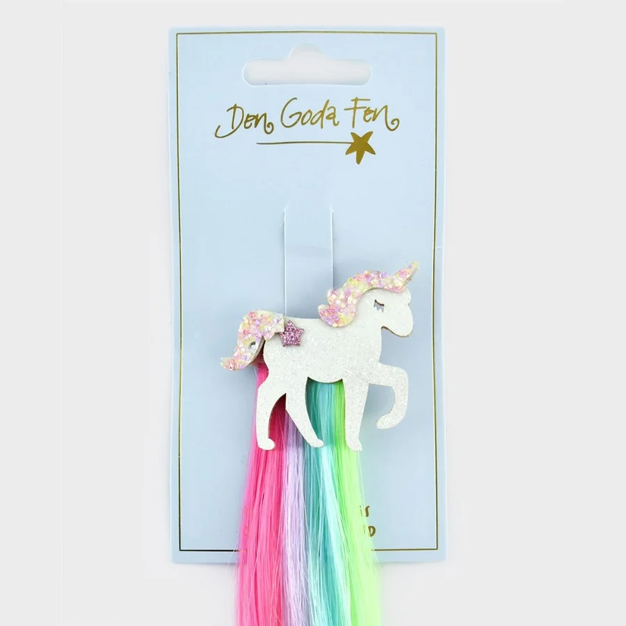 Den Goda Fen Haarclips mit Regenbogenhaar, Einhorn