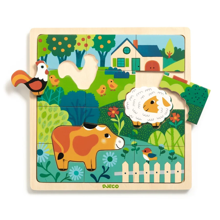 Djeco Holzpuzzle im Rahmen, Bauernhof
