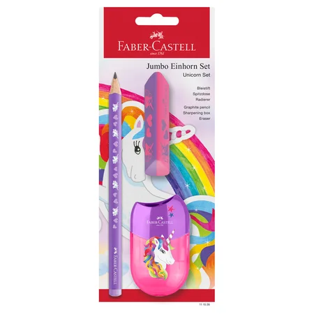 Faber-Castell Jumbo 1 Bleistift + Radiergummi + Anspitzer, Einhorn
