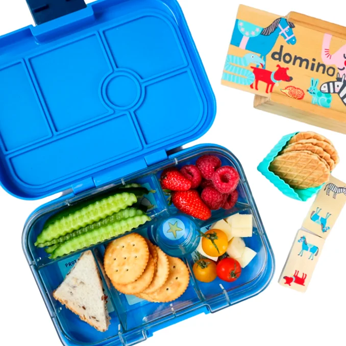 Yumbox Original Brotbox mit 6 Fächern, Surf blue - Race cars tray