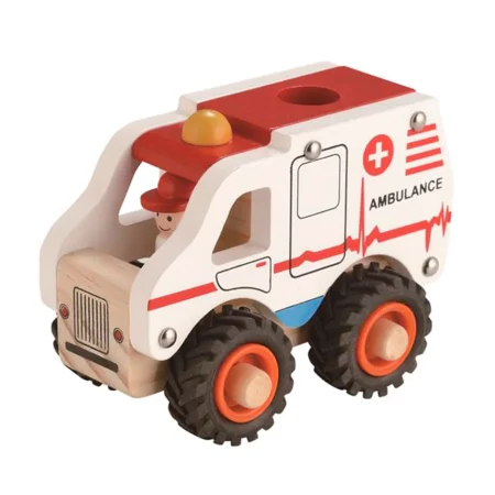Magni Krankenwagen aus Holz mit Gummireifen