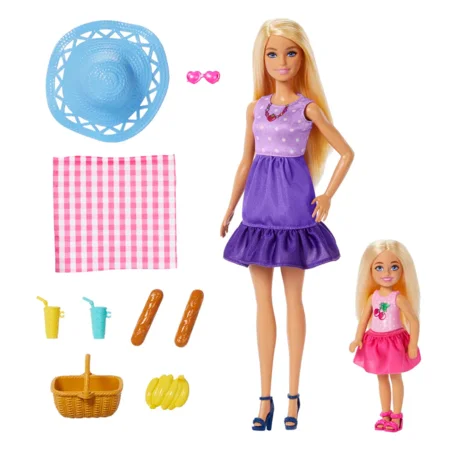 Barbie & Chelsea Malibu Barbiepuppen m. Picknickkorb