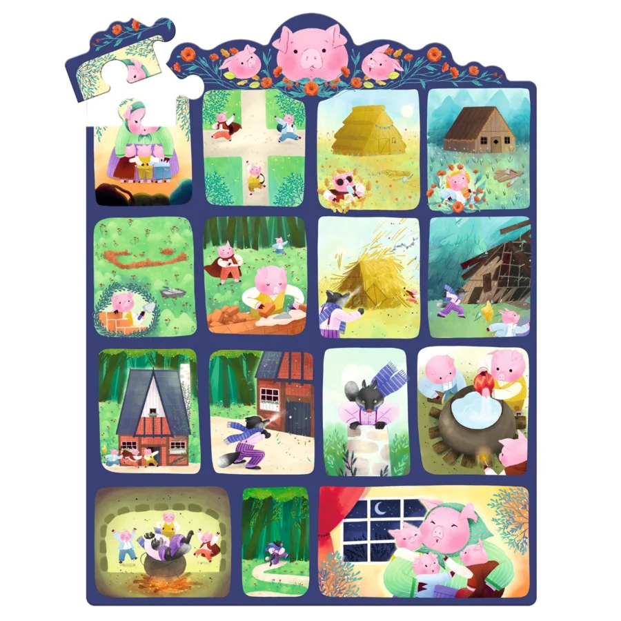 Djeco Story Puzzle, Die 3 kleinen Schweinchen - 35 Teile