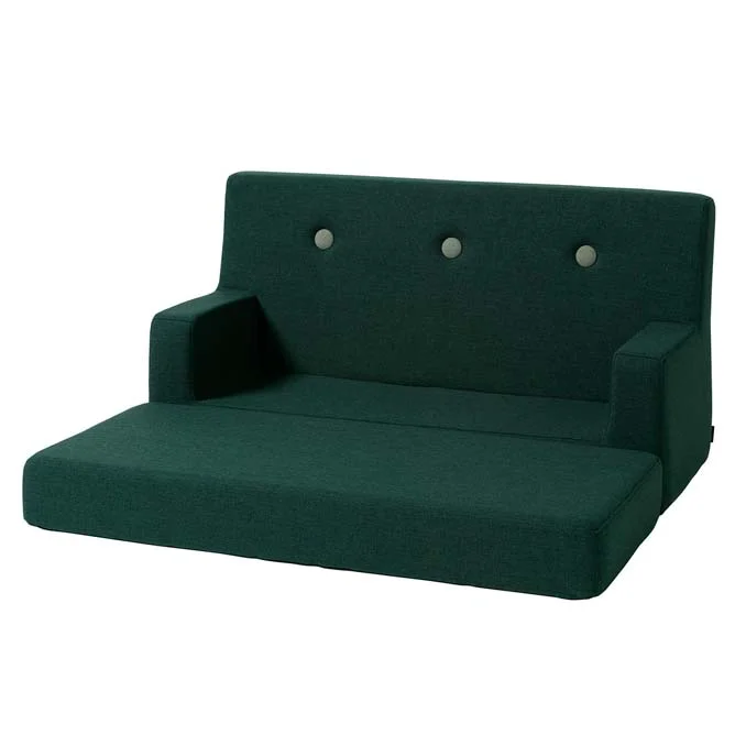 KK Kindersofa soft, dunkelgrün mit hellgrünen Knöpfen, byKlipKlap
