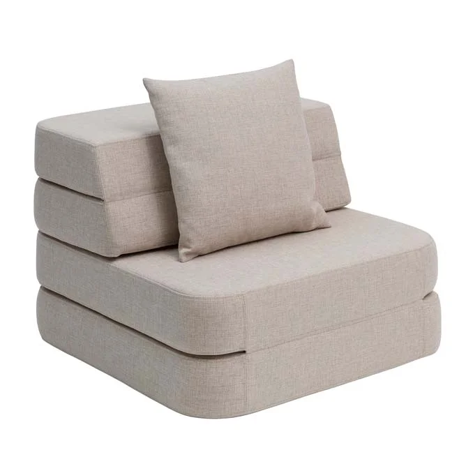 3-Fold Sofa Single, beige mit sandfarbenem Knopf, byKlipKlap