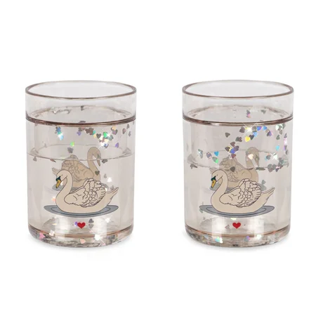 Konges Sløjd 2er-Pack Glitter Becher, Schwan off white