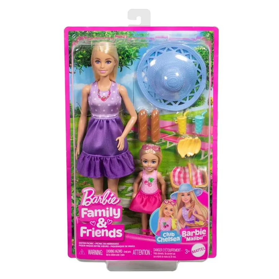 Barbie & Chelsea Malibu Barbiepuppen m. Picknickkorb