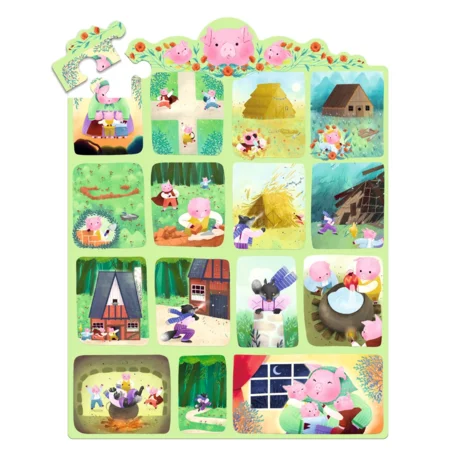 Djeco Story Puzzle, Die 3 kleinen Schweinchen - 35 Teile
