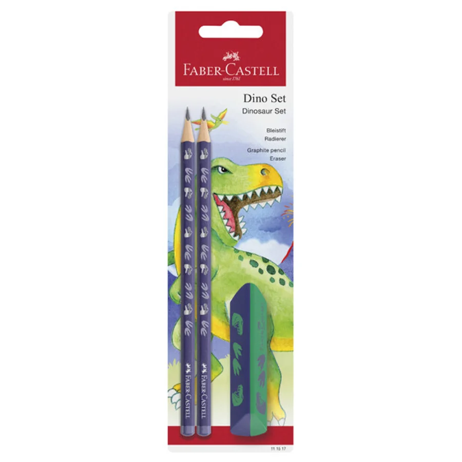 Faber-Castell 2 Bleistifte + Radiergummi, Dinosaurier