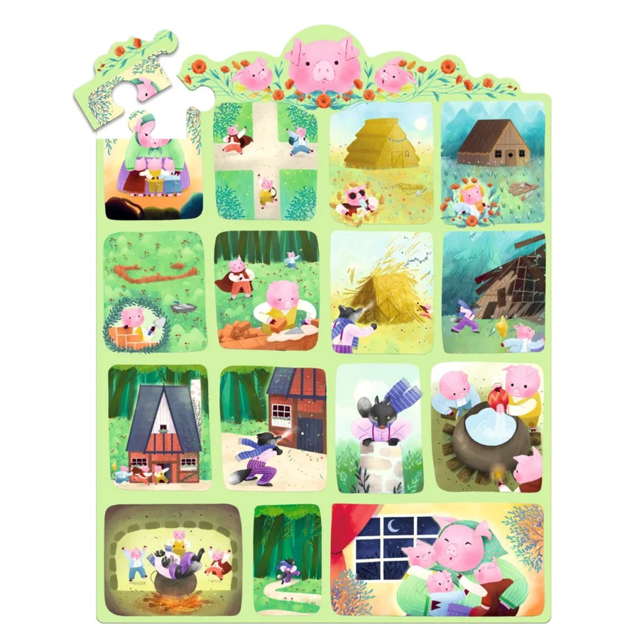 Djeco Story Puzzle, Die 3 kleinen Schweinchen - 35 Teile