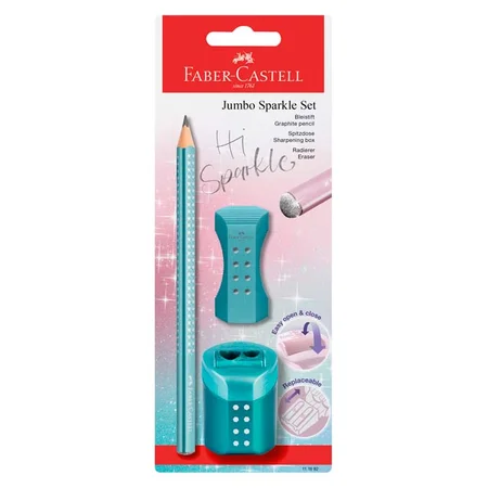Faber-Castell Sparkle Jumbo Bleistift + Radiergummi + Anspitzer, ocean