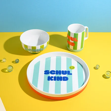 Porzellan-Set Schulkind Streifen, türkis/grün