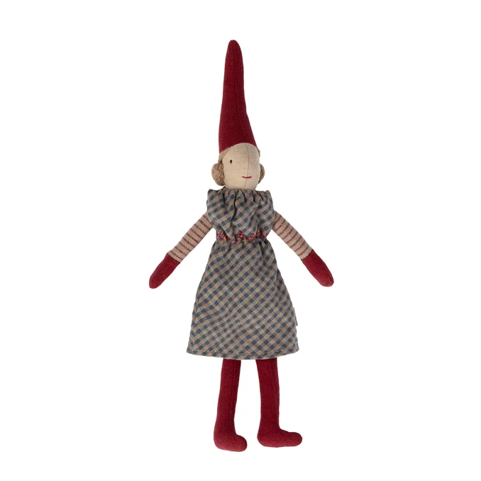 Maileg Pixy-Mädchen "Nissepige" mit blauem Kleid, Gr. 1