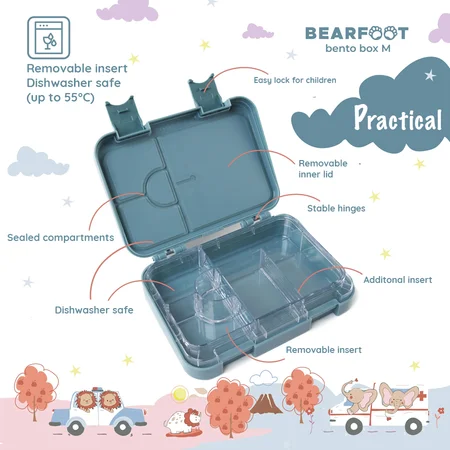Bearfoot Brotdose mit Fächern, Bento Box M, Bagger blau