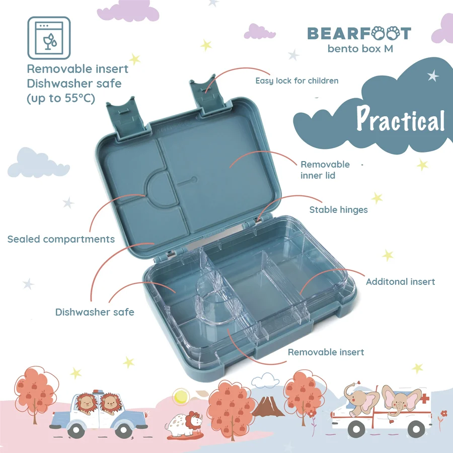 Bearfoot Brotdose mit Fächern, Bento Box M, Bagger blau