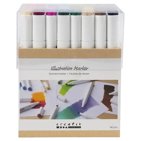 Illustrations-Marker, 48 stk Standardfarben, Strich 1+8 mm