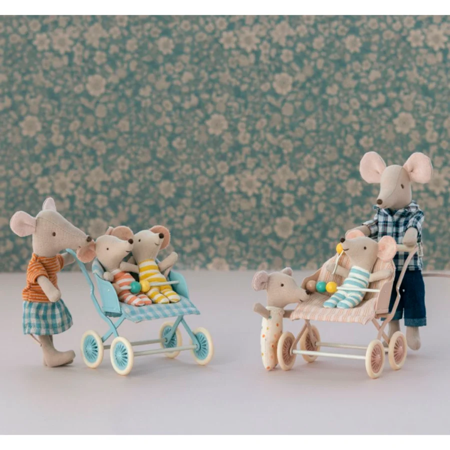 Maileg Zwillings-Klappwagen, Baby Maus - mint