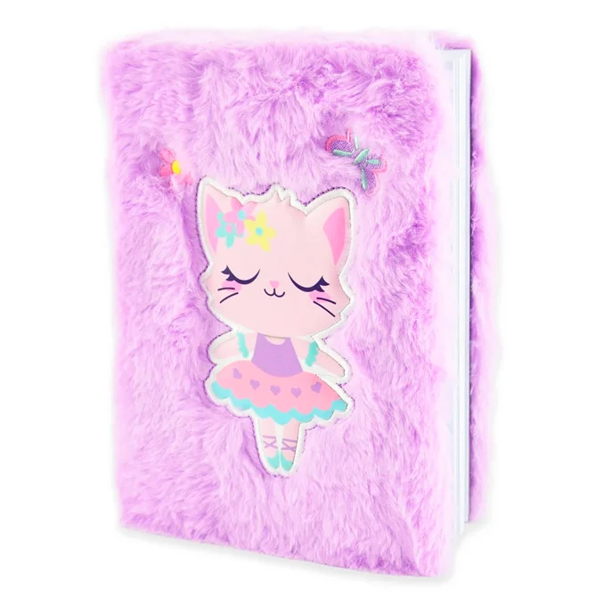Robetoy Notizbuch mit Plüsch und Ballerina Katze, lila