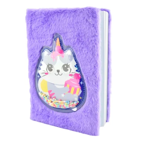 Robetoy Notizbuch mit Plüsch und Schüttel-Einhornkatze, lila