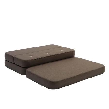 3-Fold Sofa 120 cm, braun mit sandfarbenen Knöpfen, byKlipKlap