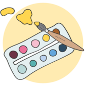 Tegnet malerpalette og pensel