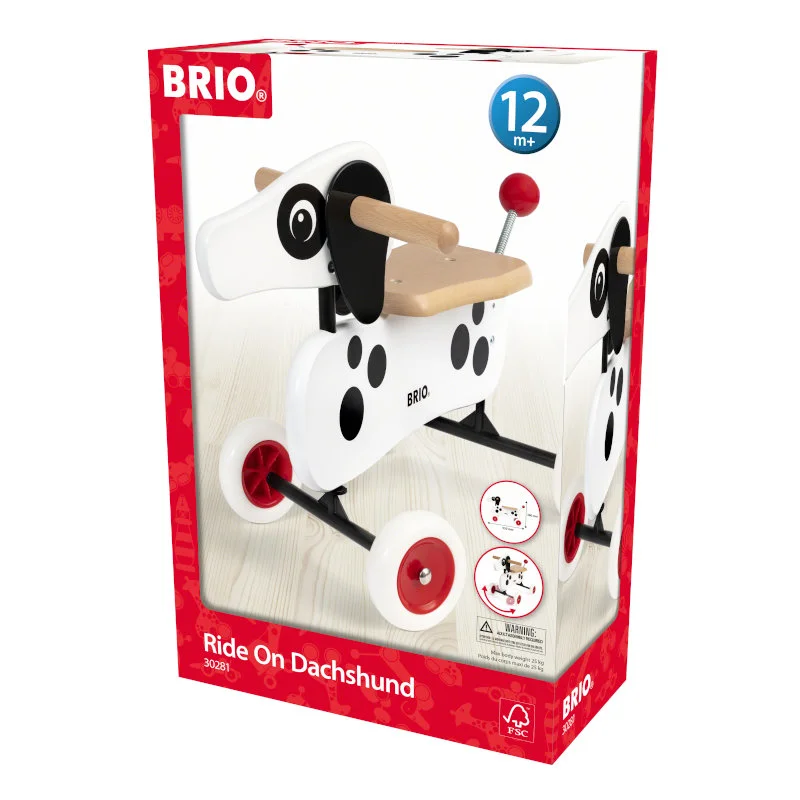 Brio ride on hund, hvid m.pletter