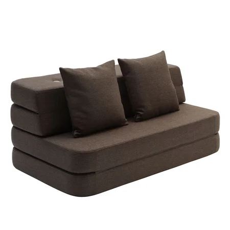 3-Fold Sofa 120 cm, braun mit sandfarbenen Knöpfen, byKlipKlap