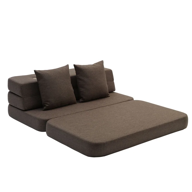 3-Fold Sofa 120 cm, braun mit sandfarbenen Knöpfen, byKlipKlap