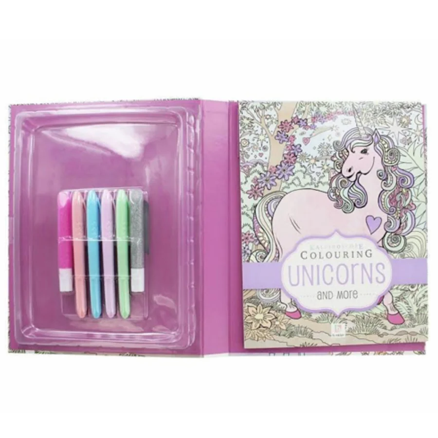 Malebog inkl gel pens, enhjørninger