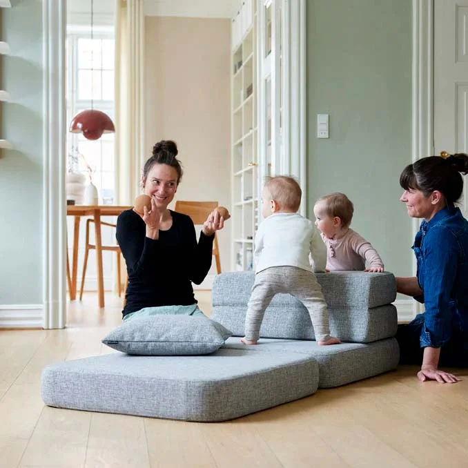 3-Fold Sofa Single soft, multigrau mit hellgrauem Knopf, byKlipKlap