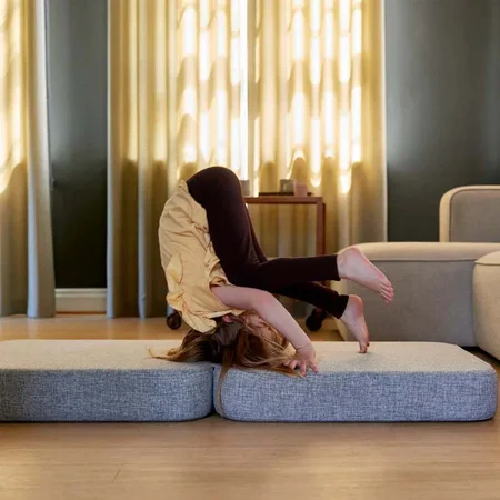 3-Fold Sofa Single soft, multigrau mit hellgrauem Knopf, byKlipKlap