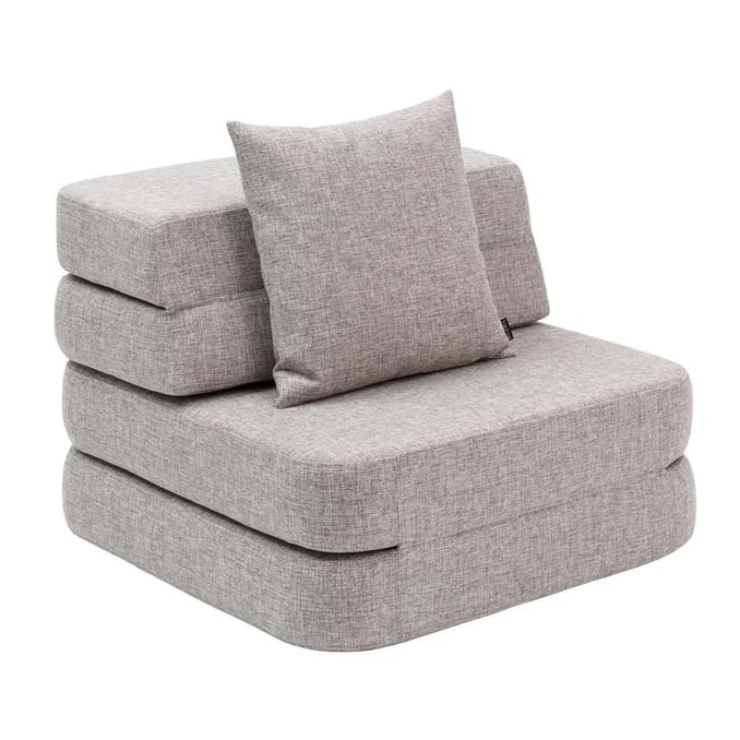 3-Fold Sofa Single soft, multigrau mit hellgrauem Knopf, byKlipKlap