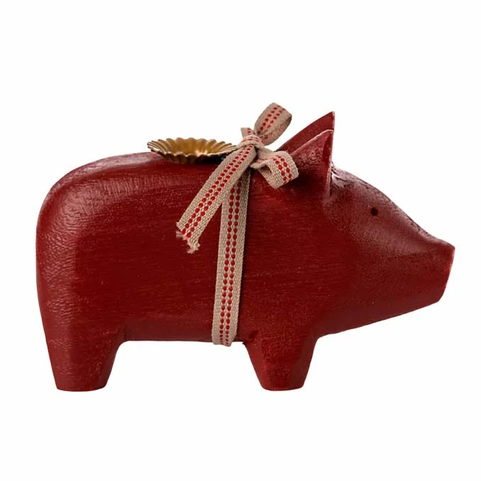 Maileg Kerzenständer "Schweinchen", klein - rot