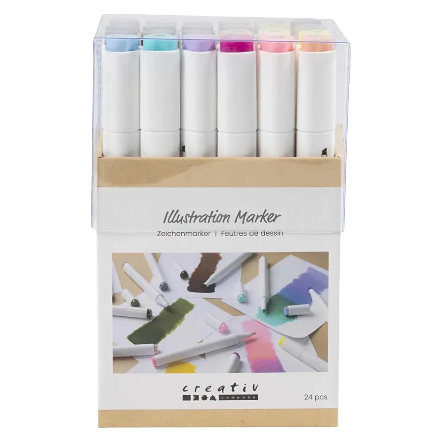 Illustration Marker, Pastelfarver - Standardfarver, Streg 1+8 mm