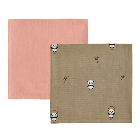 2er-Pack Panda Muslin-Stoffwindel, khaki / rose, OYOY 