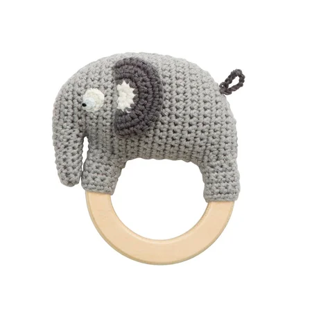 Sebra hæklet rangle, elefanten Fanto - classic grey
