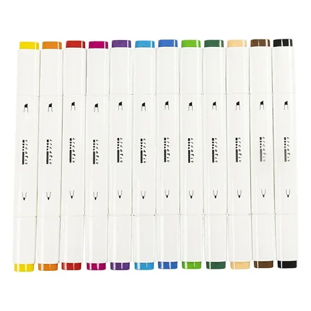 Illustration Marker, 12 stk Standardfarver, Streg 1+8 mm