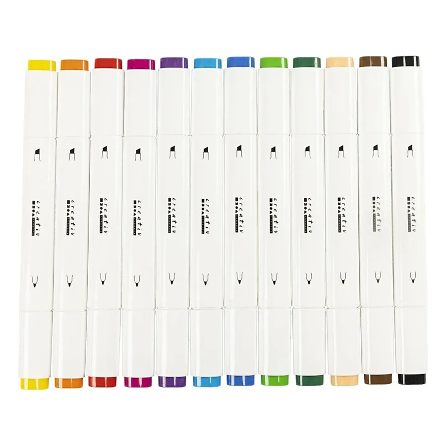 Illustration Marker, 12 stk Standardfarver, Streg 1+8 mm