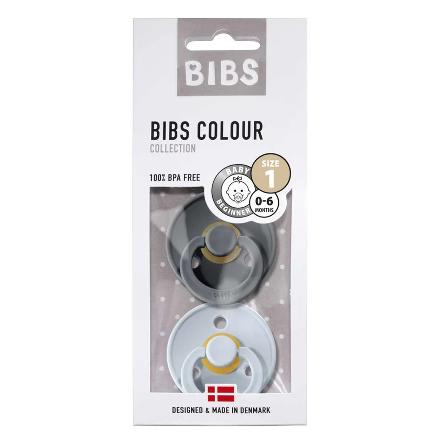 BIBS 2er-Pack runde Schnuller, Größe 1 - Iron/Baby Blue