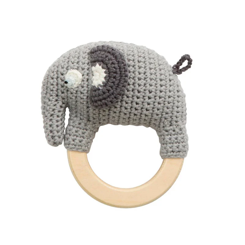 Sebra hæklet rangle, elefanten Fanto - classic grey