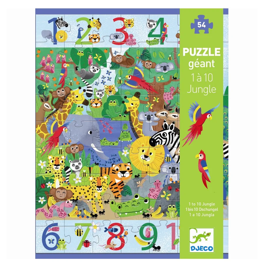 Djeco Bodenpuzzle, 1 bis 10 Dschungel - 54 Teile